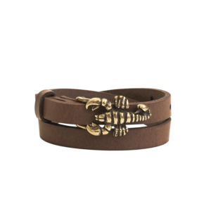 Braunes Lederarmband mit Metallverzierung – Skorpion, 1,2 cm